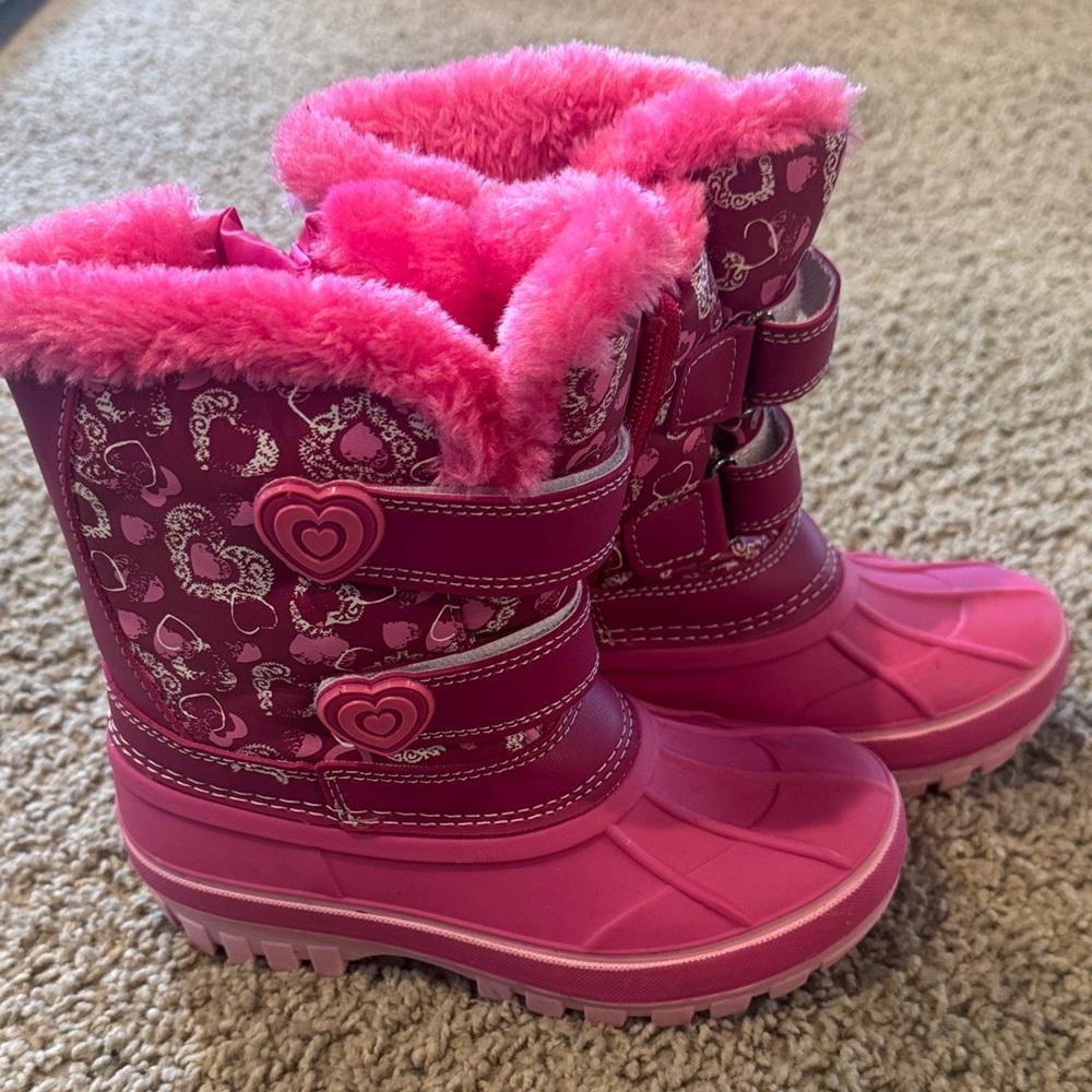 Girls Pink Heart Patterned Winter Boots Dream Pairs Size 12